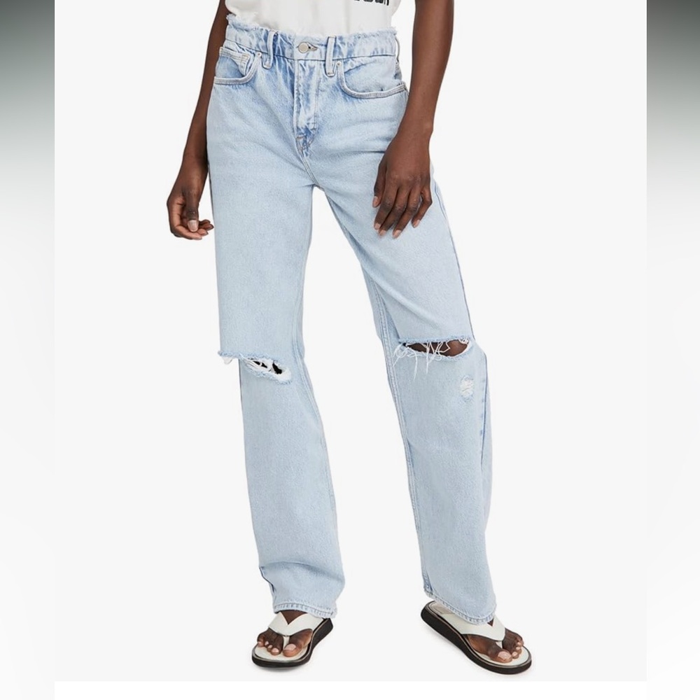 Good American Light Blue Ripped Straight Leg Jeans - Picture 2 of 7